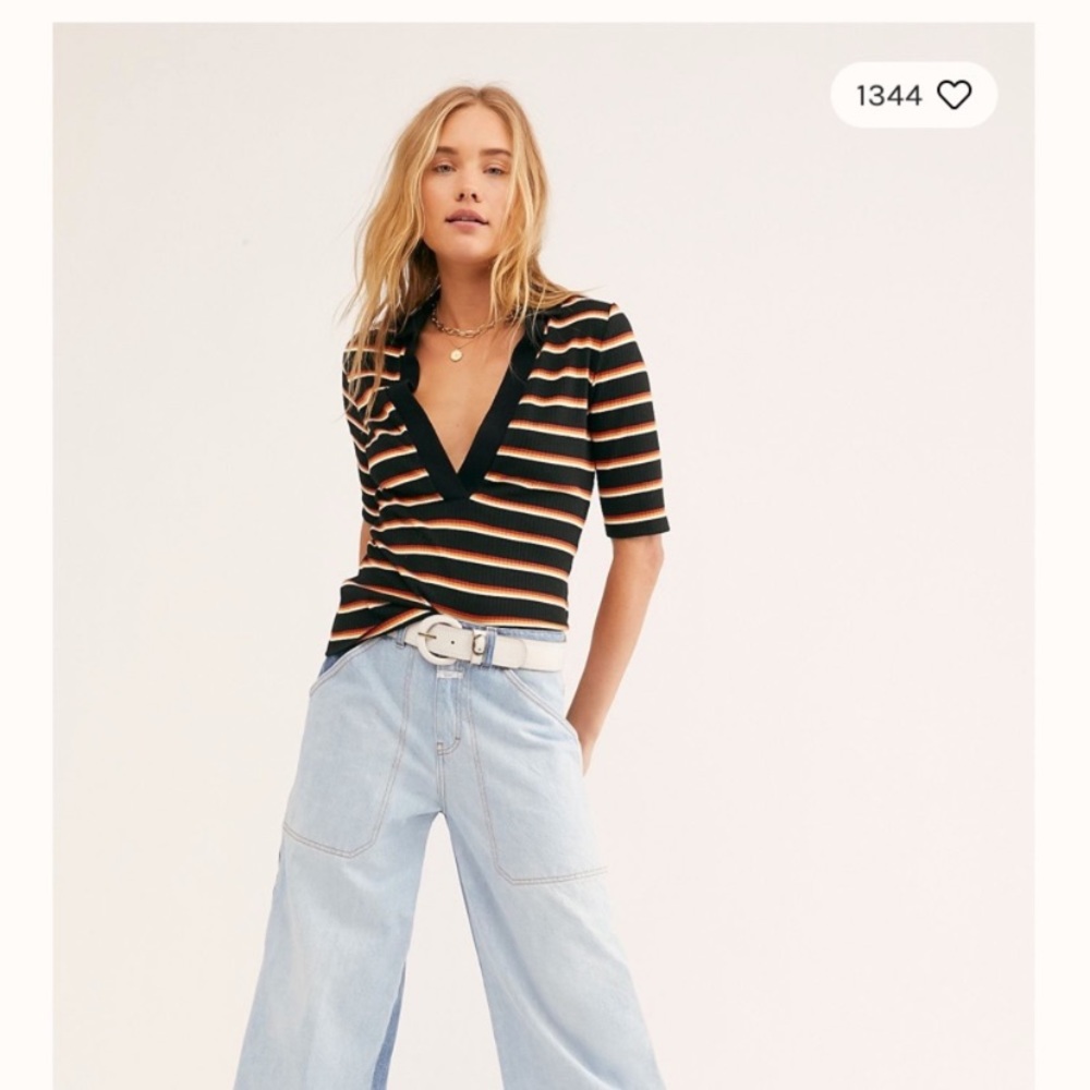 Free people Donna striped v neck tee shirt